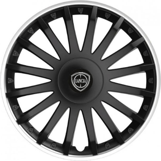Car Wheel Hubcaps Versaco 14" Crystal So Black Cbx 3d Metal Logo Lancia 4 Pieces