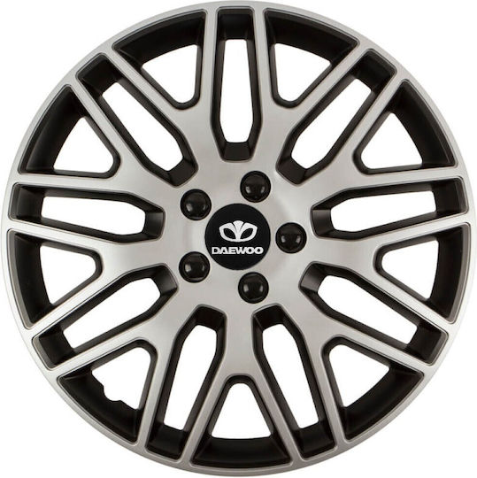 Car Wheel Hubcaps Versaco 13" Dakar Silver Black Black Bolts 3d Metal Logo Daewoo 4 Pieces