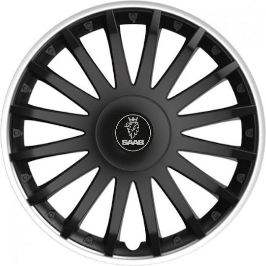 Car Wheel Hubcaps Versaco 14" Crystal So Black Cbx 3d Metal Logo Saab 4 Pieces