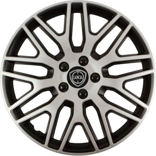 Car Wheel Hubcaps Versaco 15" Dakar Silver Black Black Bolts 3d Metal Logo Lancia 4 Pieces