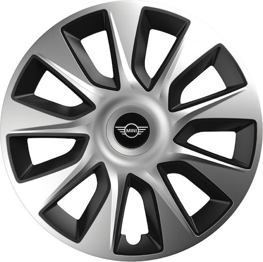 Car Wheel Hubcaps Versaco Stratos Chrome Black 14" 3d Metal Logo Mini Cooper 4 Pieces