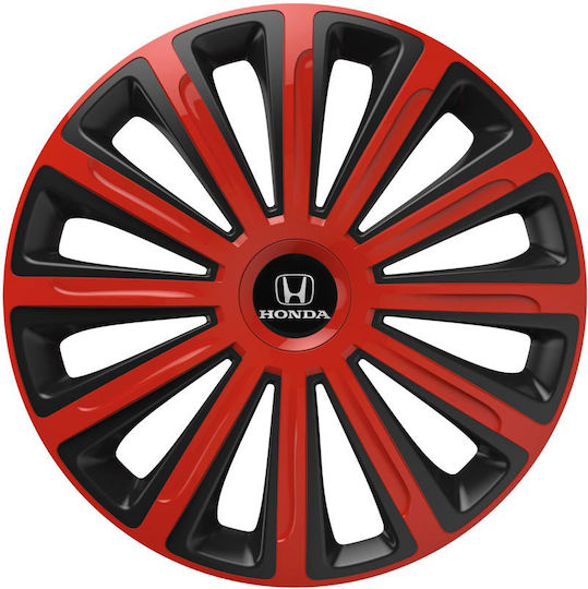 Car Wheel Hubcaps Versaco Trend Black Red 14" 3D Metal Logo Honda 4 Pieces