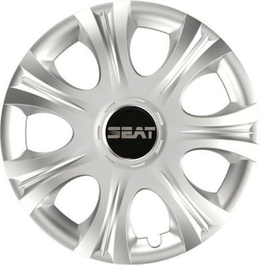 Car Wheel Hubcaps Versaco Impulse Silver 13" 3d Metal Logo Seat 4 Pieces