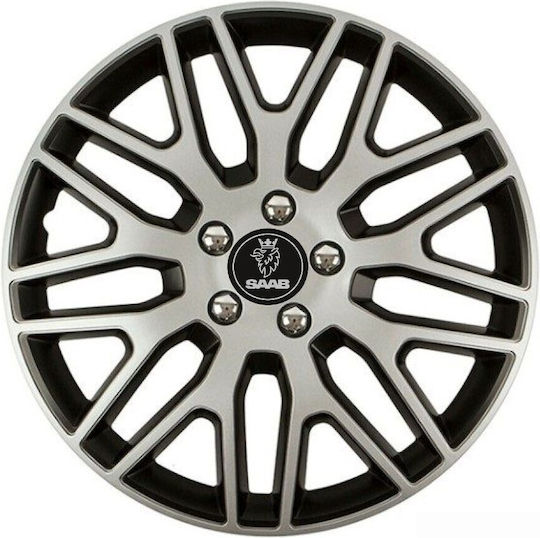 Car Wheel Hubcaps Versaco Dakar Nc Silver Black 16" 3d Metal Logo Saab 4 Pieces