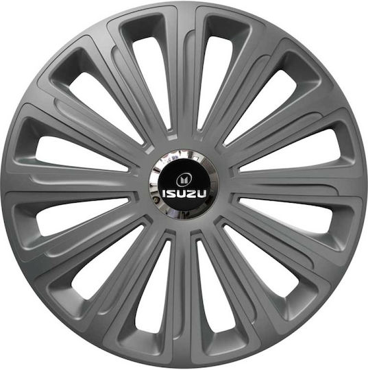 Car Wheel Hubcaps Versaco 15" Trend Rc Graphite Chrome Rings Cbx 3d Metal Logo Isuzu 4 Pieces