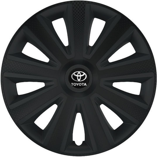Car Wheel Hubcaps Versaco Aviator Carbon Black 15" 3d Metal Logo Toyota 4 Pieces