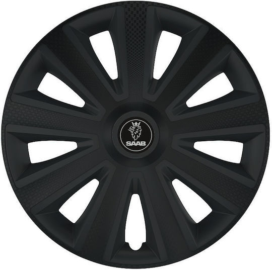 Car Wheel Hubcaps Versaco Aviator Carbon Black 15" 3D Metal Logo Saab 4 Pieces
