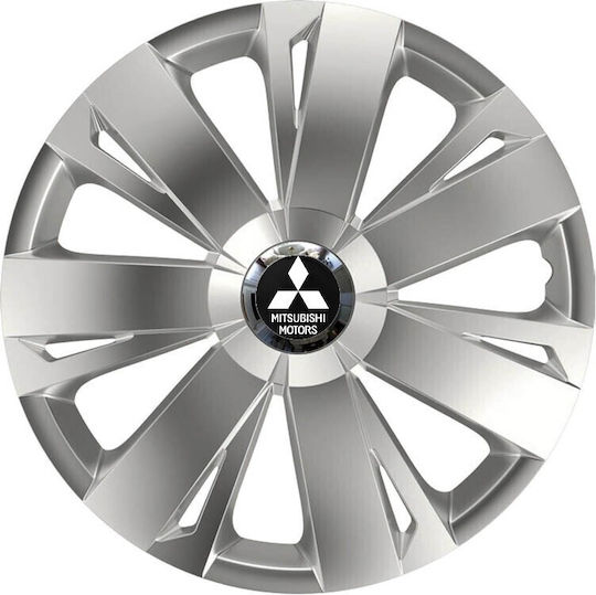 Car Wheel Hubcaps Versaco Energy Rc Silver 14" 3d Metal Logo Mitsubishi 4 Pieces