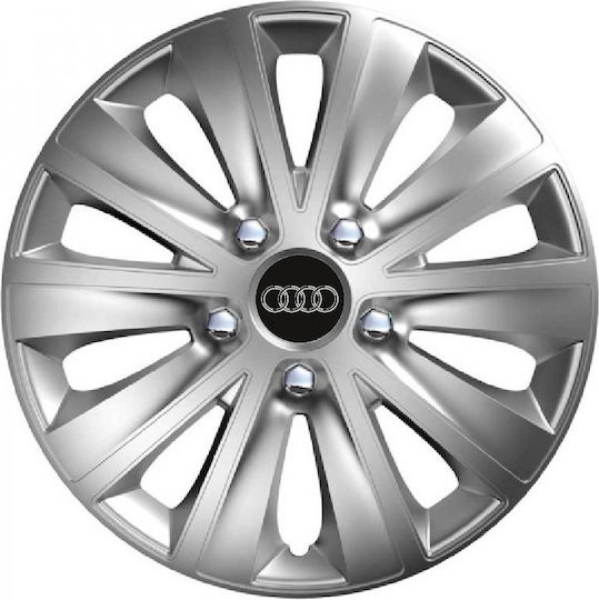 Car Wheel Hubcaps Versaco Rapid Hc Silver 13" 3d Metal Logo Audi 4 Pieces
