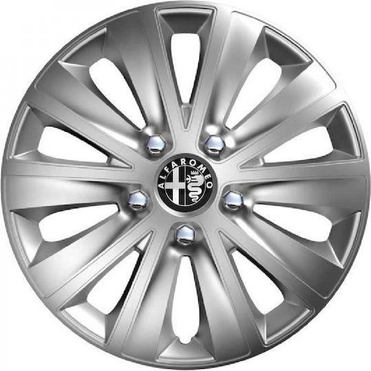 Car Wheel Hubcaps Versaco Rapid Hc Silver 15" 3d Metal Logo Alfa Romeo 4 Pieces