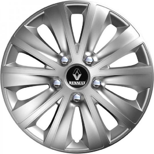 Car Wheel Hubcaps Versaco Rapid Hc Silver 14" 3d Metal Logo Renault 4 Pieces