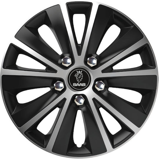 Car Wheel Hubcaps Versaco Rapide Nc Black Chrome Silver Bolts 14" 3d Metal Logo Saab 4 Pieces