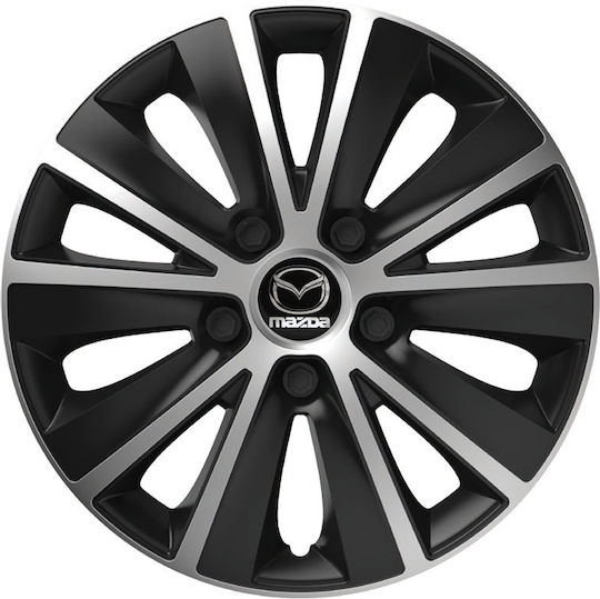 Car Wheel Hubcaps Versaco Rapide Black Chrome Black Bolts 15" 3D Metal Logo Mazda 4 Pieces
