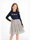 Girls Dress Long Sleeve Tulle Animal Print Black