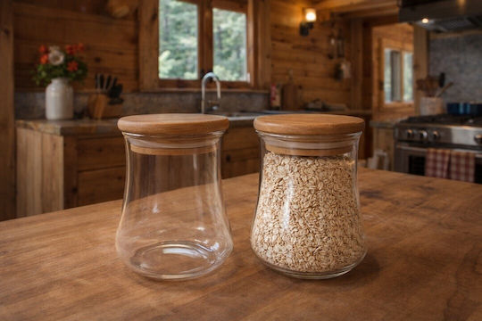Galifas Allgemeine Verwendung Lebensmittelglas mit Deckel Hölzernes Transparent 750ml