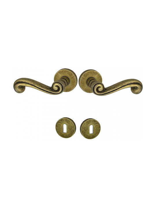 Viobrass Front Door Handle with Rosette No 217 Pair Antique Bronze