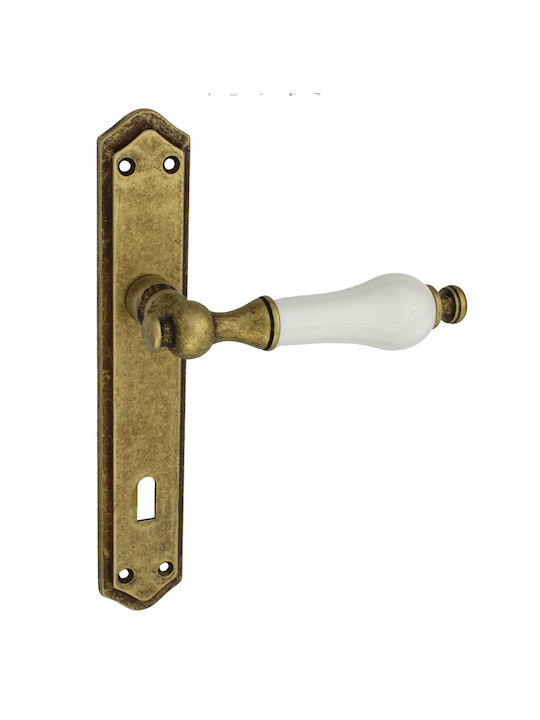 Viobrass Middle Door Lever with Plate Pair Antique 218 Bronze