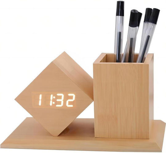 Uncle George Tabletop Digital LED Clock Wooden With Alarm Clock Beige 01.06.04-0010-MPEZ