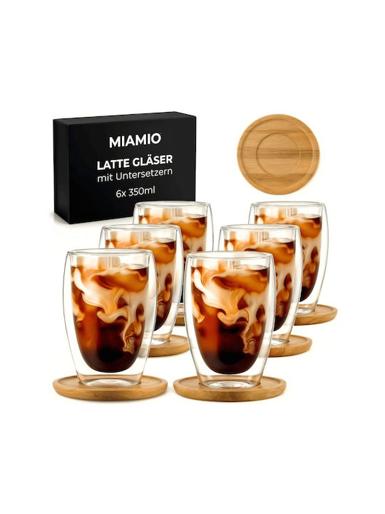Miamio Set Pahare Cafea Freddo Din Sticlă Maro 350ml 6 Bucăți