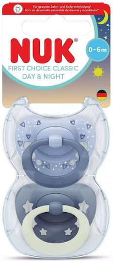 Nuk First Choice Classic Orthodontic Silicone Night Pacifiers with Case Gray for 0-6 Months 2 Pieces