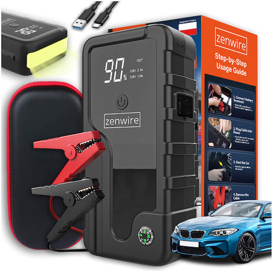 Zenwire CY16 Преносим Стартер за Батерия за Кола и Мотоциклет 6400mAh с Захранваща Банка USB Стъкла 12V