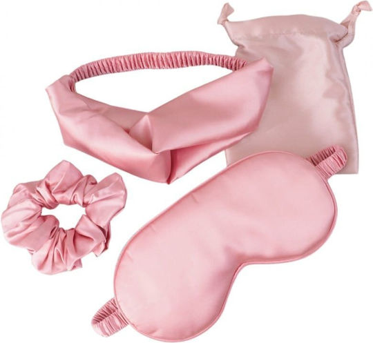 Ecarla Satin Cosmetic Accessories Set Headband + Eye Mask + Hair Tie + Pouch
