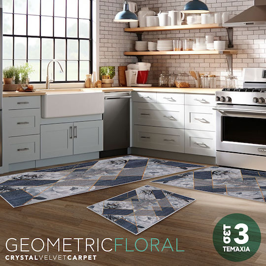 Chios Hellas Σετ Πατάκια Μπάνιου Velvet 011001 Χαλάκια Crystal Velvet Geometric Floral 40x60εκ. 3τμχ