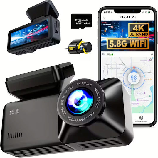 RoadPro A215 Set Camera DVR Auto 4K Cu Ecran 2.89" Wi-Fi GPS Și Cameră Marșarier