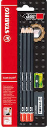 Stabilo Exam Grade Set 6 Pencils 2B with Sharpener and Eraser Black
