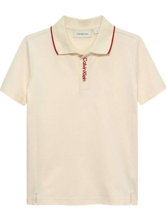 Calvin Klein Kids Short-sleeved Ecru Polo Logo