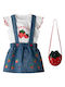 Salopetă Denim Set Cu Top Albă