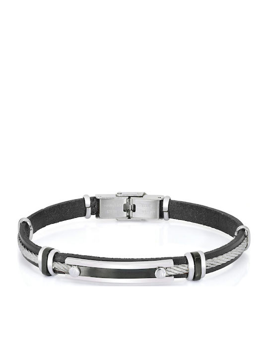 Armband Aus Edelstahl Mit Schwarzem Leder