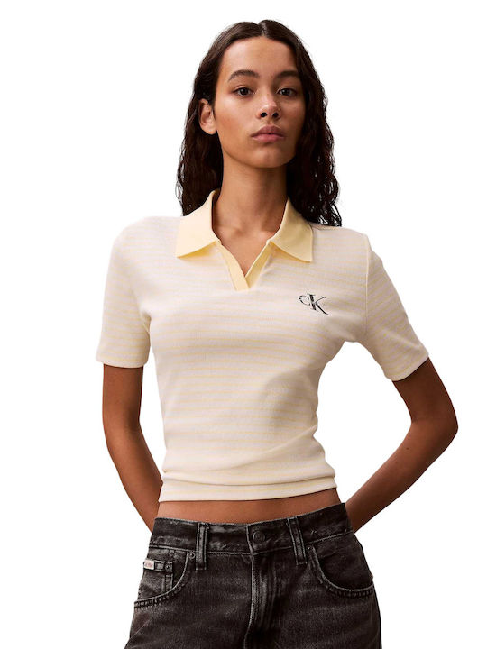 Calvin Klein Monologo Γυναικεία Polo Μπλούζα Μπεζ