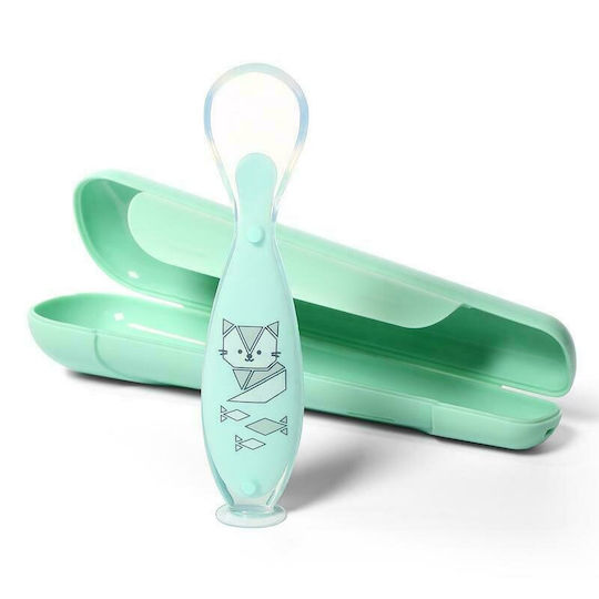 Babyono Lingură pentru Bebeluși din Silicon în Carcasă pentru 6+ Luni Verde