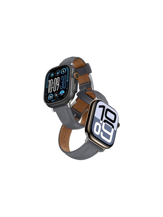 Amazingthing Class Band Кожена Каишка Apple Watch 45 46 49 Mm Сива