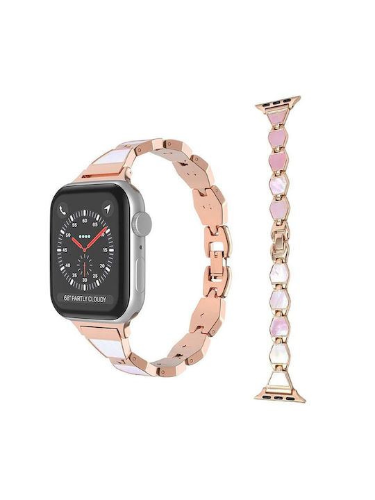 Pastel Pearl Metal Beads Bracelet Pink Apple Watch Strap 38 40 41 42 Series 10 2024