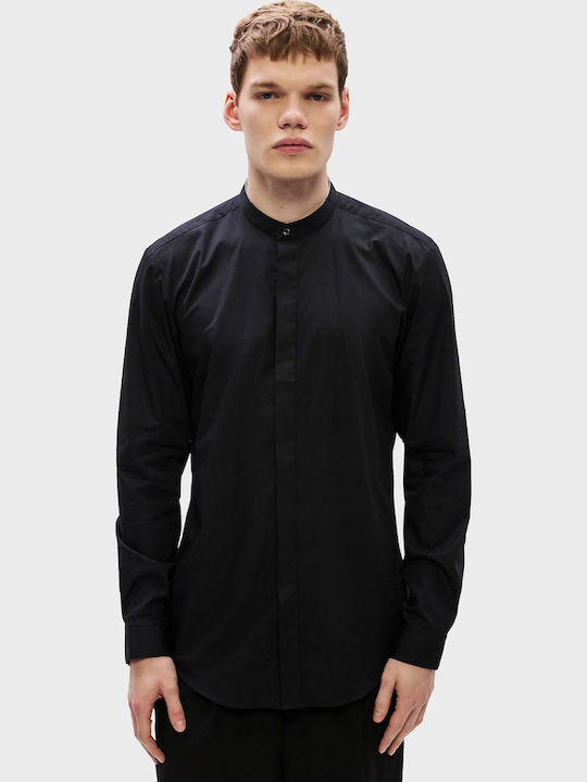 Kaleb Long Sleeve Cotton Shirt In Narrow Fit Black