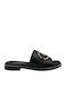 Leder Flache Sandalen Für Damen Schwarz