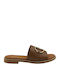 Leder Flache Sandalen für Damen Tabac Braun