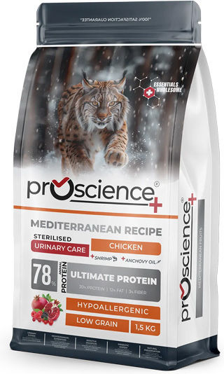 Proscience Hrană Uscată pentru Pisici Sterilizate cu Sistem Urinar Sensibil cu Pui / Rodie / Orez / Porumb / Creveți / Ficat 1.5kg