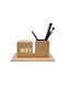Wooden Digital Tabletop Clock Pencil Holder & Thermometer Beige