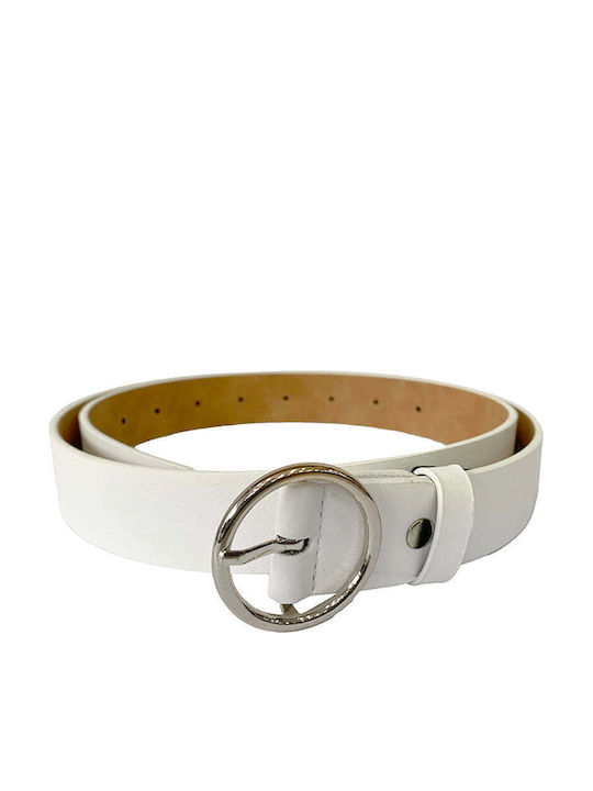 Wide Leather Women's Belt White 2618-White/Silver-115cm