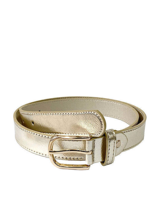 Wide Leather Women's Belt Gold 3009-Gold-115cm