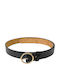 Wide Leather Women's Black Belt 2618-Black/Gold-115cm