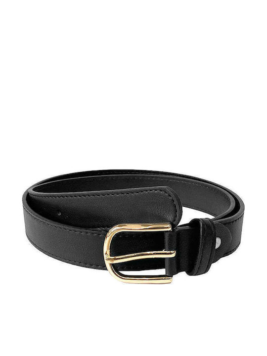 Wide Leather Women's Black Belt 3009-Black/Gold-115cm