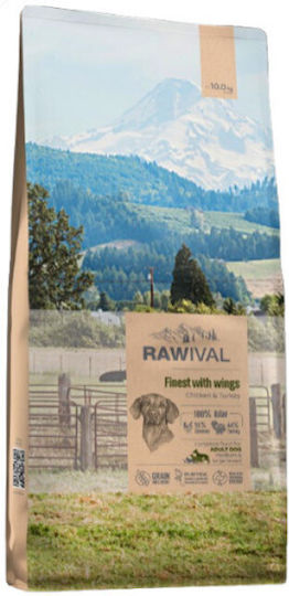 Rawival 10kg Trockenfutter für Erwachsene Hunde Mitten und Große Rassen mit Huhn, Türkei, Geflügel, Fisch, Lachs, Brauner Reis und Leber