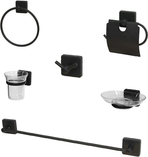 Set Accesorii Baie Metalic Negru 6 Bucăți