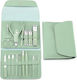 Set Cosmetic De Îngrijire 16 Piese Manichiură Pedichiură Față Include Geantă Organizator Din Eco-piele Verde