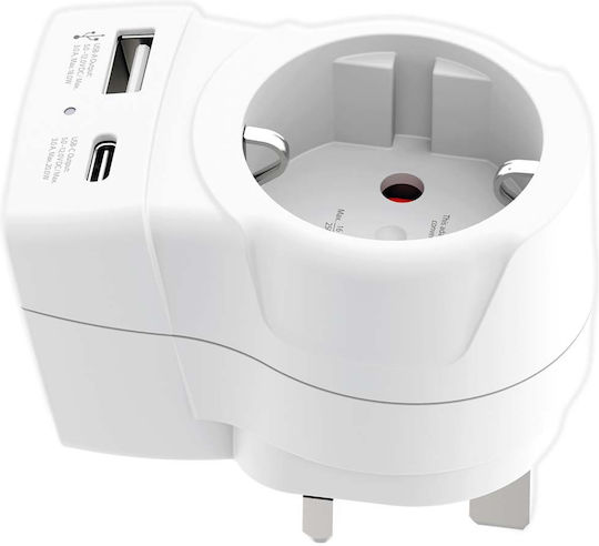 Skross United Kingdom Type G Travel Adapter Usb-a Usb-c 20w White