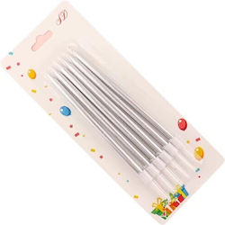 Set 6 Cake Candles Alista Home Made Paraffin 11 X 0.4 Cm Glossy Silver